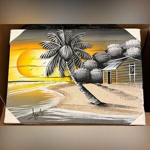 Sunset Beach Canvas Art by Angel - Yellow and Gray